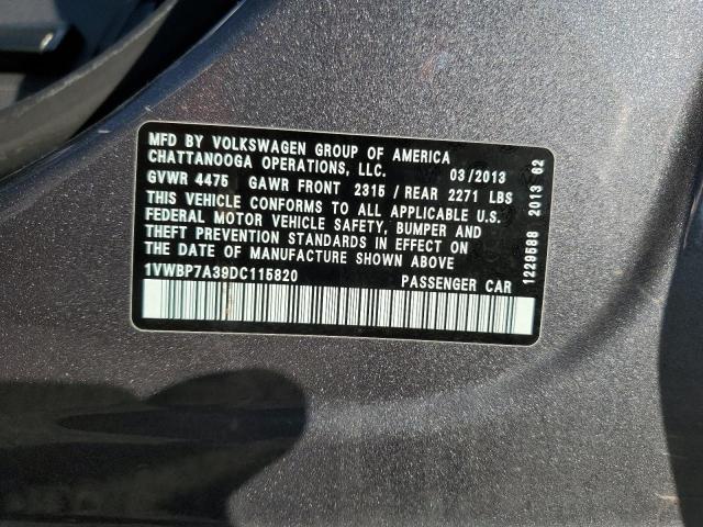 1VWBP7A39DC115820 - 2013 VOLKSWAGEN PASSAT SE GRAY photo 12