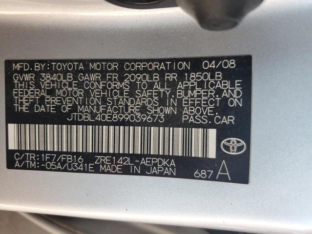 JTDBL40E899039673 - 2009 TOYOTA COROLLA BASE SILVER photo 12