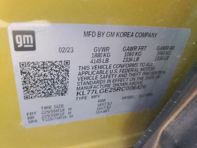 KL77LGE25RC006426 - 2024 CHEVROLET TRAX 1RS YELLOW photo 12
