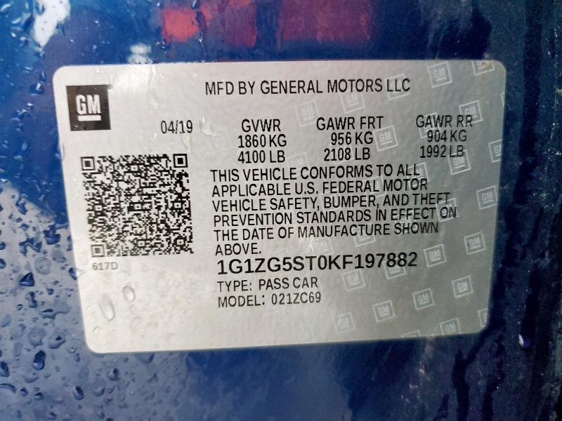 1G1ZG5ST0KF197882 - 2019 CHEVROLET MALIBU RS ლურჯი ფოტო 13