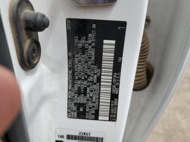 5TFBV54187X020976 - 2007 TOYOTA TUNDRA DOUBLE CAB SR5 WHITE photo 13