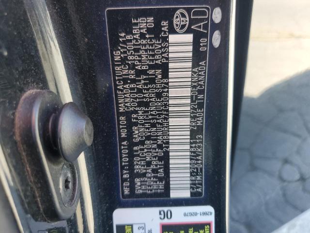 2T1BURHE7FC309478 - 2015 TOYOTA COROLLA L BLACK photo 13