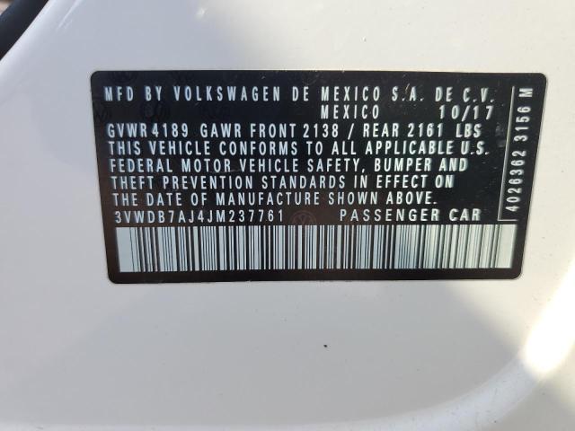 3VWDB7AJ4JM237761 - 2018 VOLKSWAGEN JETTA SE 白色 照片 12