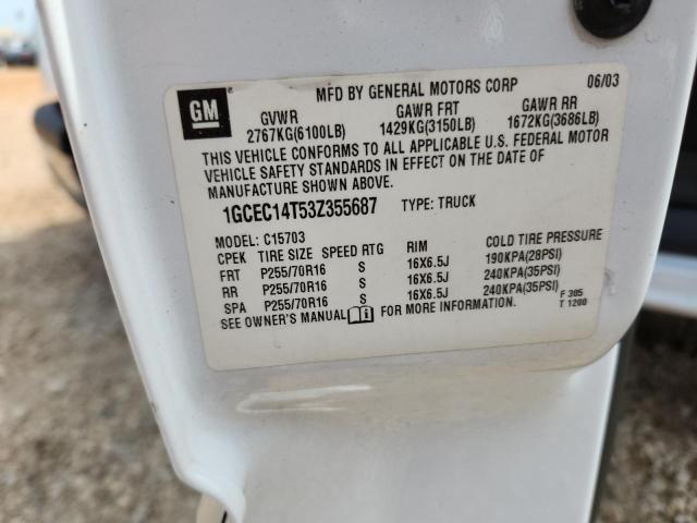 1GCEC14T53Z355687 - 2003 CHEVROLET SILVERADO C1500 WHITE photo 12