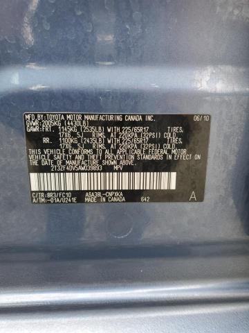 2T3ZF4DV5AW039893 - 2010 TOYOTA RAV4 BLUE photo 13
