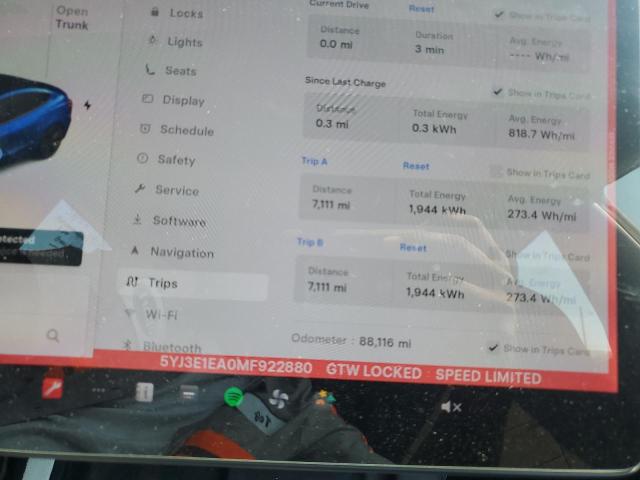 5YJ3E1EA0MF922880 - 2021 TESLA MODEL 3 BLUE photo 9