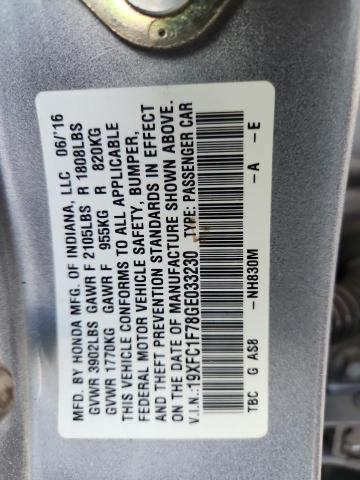 19XFC1F78GE033230 - 2016 HONDA CIVIC EXL SILVER photo 13