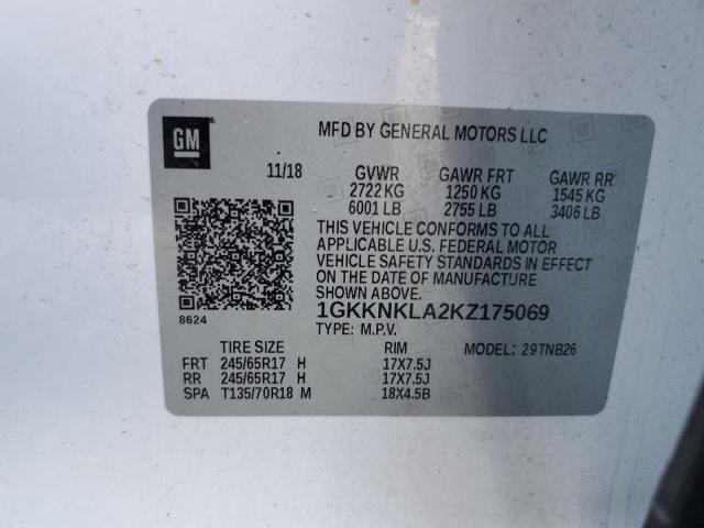 1GKKNKLA2KZ175069 - 2019 GMC ACADIA SLE WHITE photo 13