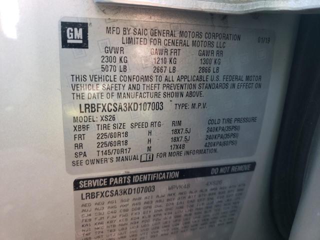 LRBFXCSA3KD107003 - 2019 BUICK ENVISION ESSENCE SILVER photo 12