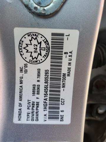 1HGFA16456L805265 - 2006 HONDA CIVIC LX Gümüş foto 12