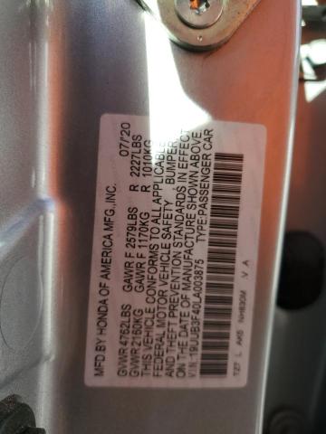 19UUB3F40LA003875 - 2020 ACURA TLX TECHNOLOGY 银色 照片 12