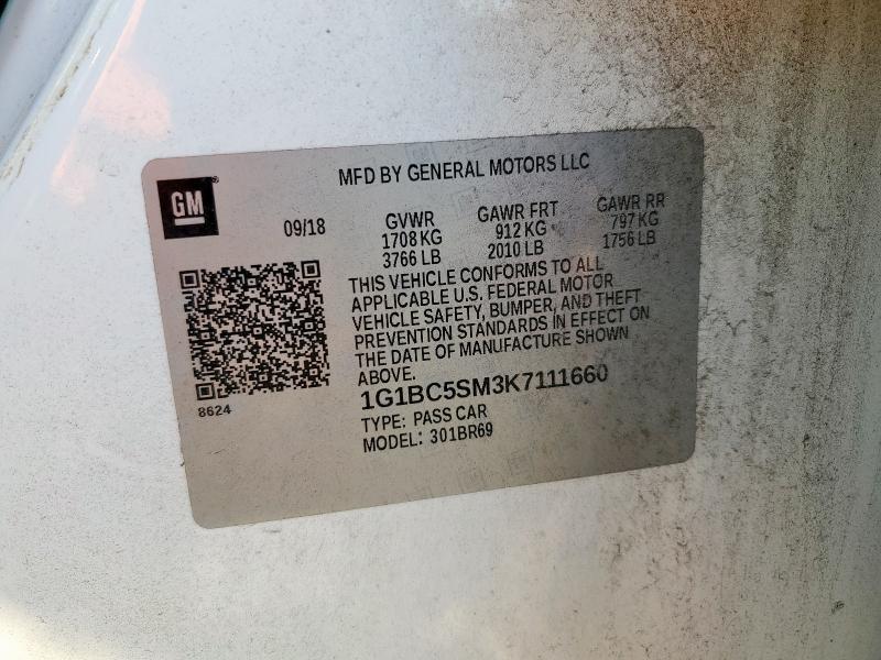 1G1BC5SM3K7111660 - 2019 CHEVROLET CRUZE LS თეთრი ფოტო 12