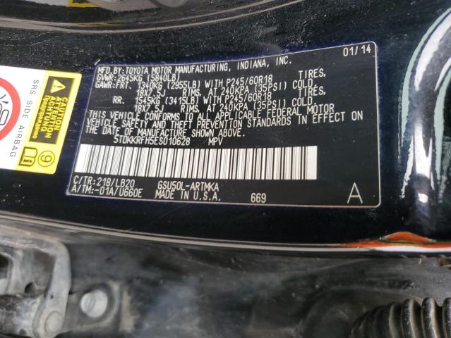 5TDKKRFH5ES010628 - 2014 TOYOTA HIGHLANDER XLE BLACK photo 13