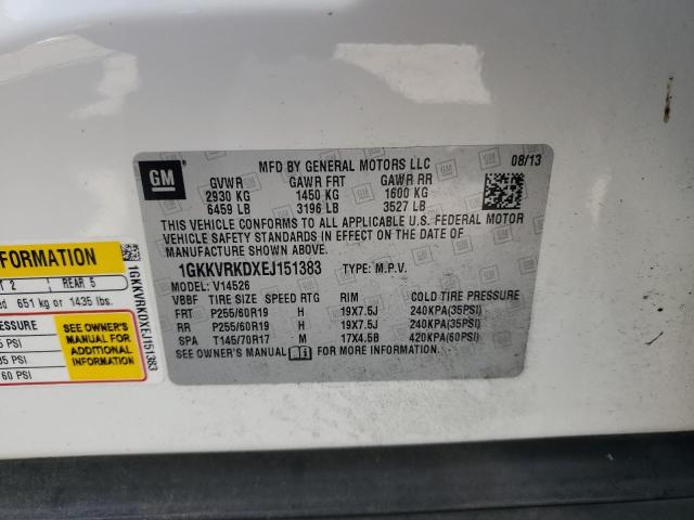 1GKKVRKDXEJ151383 - 2014 GMC ACADIA SLT-1 თეთრი ფოტო 13