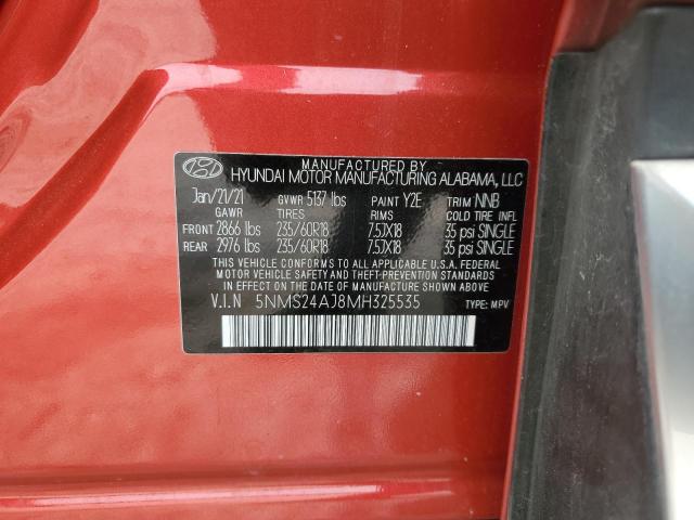 5NMS24AJ8MH325535 - 2021 HYUNDAI SANTA FE SEL 红色 照片 12