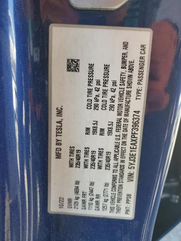 5YJ3E1EAXPF396374 - 2023 TESLA MODEL 3 BLUE photo 13