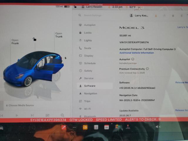 5YJ3E1EAXPF396374 - 2023 TESLA MODEL 3 BLUE photo 9