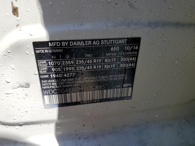 WDCTG4EB0HJ332885 - 2017 MERCEDES-BENZ GLA 250 Սպիտակ լուսանկար 14