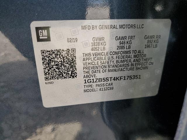 1G1ZB5ST4KF175351 - 2019 CHEVROLET MALIBU LS Gris foto 12