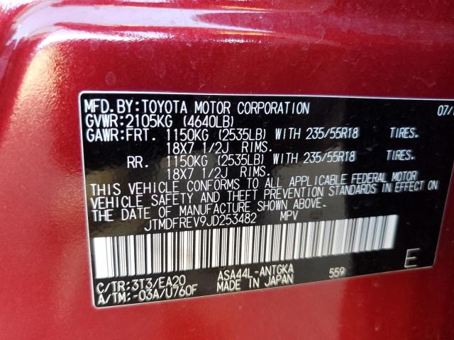 JTMDFREV9JD253482 - 2018 TOYOTA RAV4 LIMITED RED photo 14