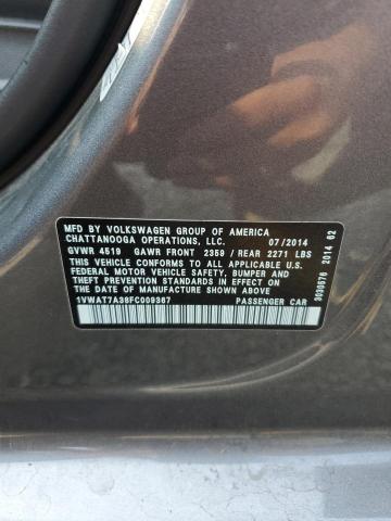 1VWAT7A38FC009367 - 2015 VOLKSWAGEN PASSAT S GRAY photo 12
