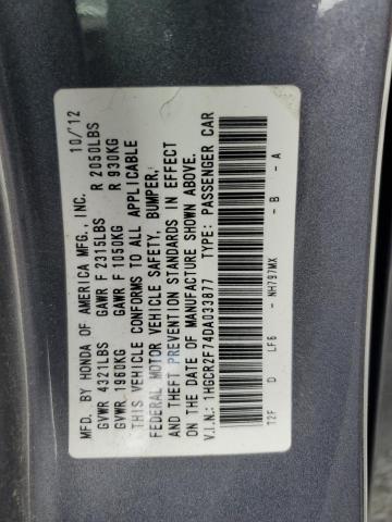 1HGCR2F74DA033877 - 2013 HONDA ACCORD EX GRAY photo 12