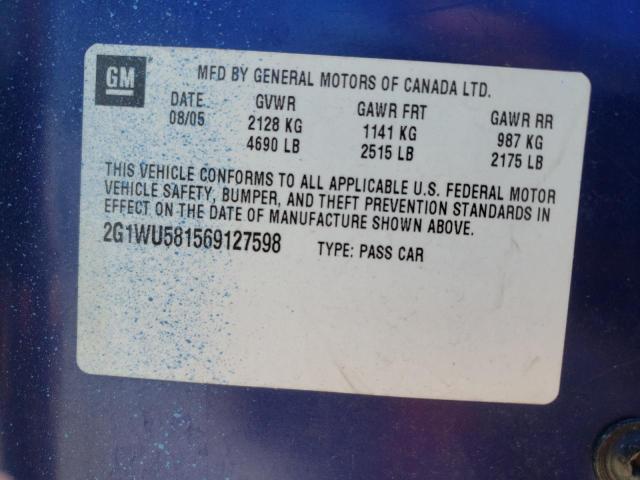 2G1WU581569127598 - 2006 CHEVROLET IMPALA LTZ ლურჯი ფოტო 12