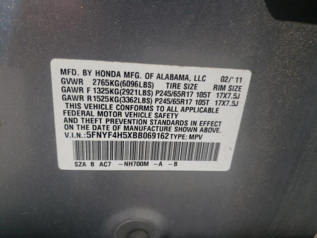 5FNYF4H5XBB069162 - 2011 HONDA PILOT EXL SILVER photo 14