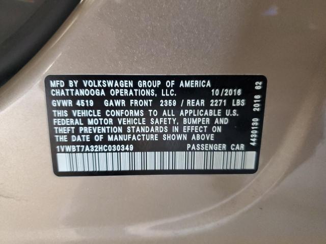 1VWBT7A32HC030349 - 2017 VOLKSWAGEN PASSAT SE GOLD photo 13