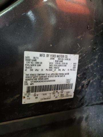 1FM5K8D83GGA85556 - 2016 FORD EXPLORER XLT Gris foto 13