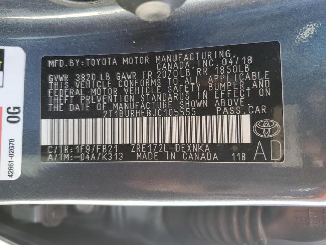 2T1BURHE8JC105555 - 2018 TOYOTA COROLLA L ნაცრისფერი ფოტო 13