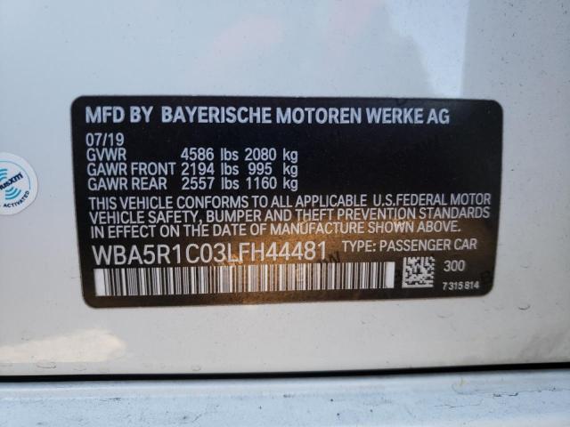 WBA5R1C03LFH44481 - 2020 BMW 330I WHITE photo 13