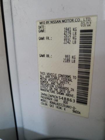 1N4AL2APXCN548863 - 2012 NISSAN ALTIMA BASE WHITE photo 12
