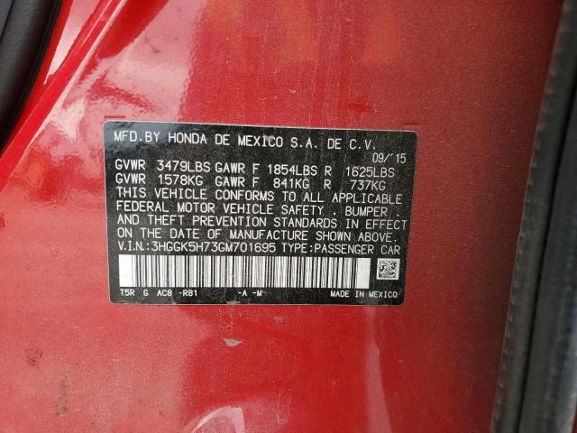 3HGGK5H73GM701695 - 2016 HONDA FIT EX RED photo 12