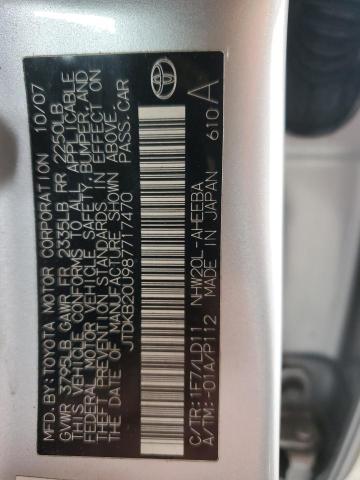 JTDKB20U987717470 - 2008 TOYOTA PRIUS SILVER photo 12