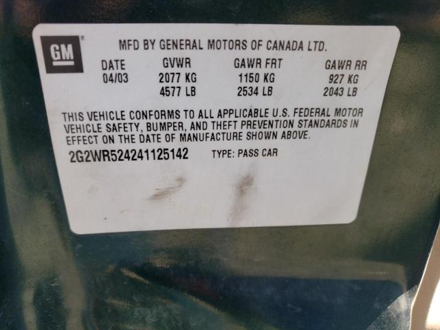 2G2WR524241125142 - 2004 PONTIAC GRAND PRIX GTP GREEN photo 12