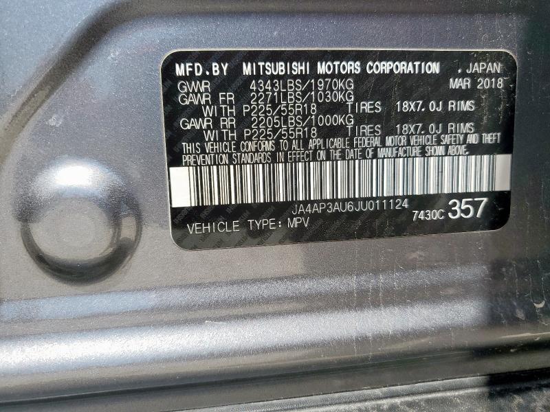 JA4AP3AU6JU011124 - 2018 MITSUBISHI OUTLANDER ES رمادي صورة 13