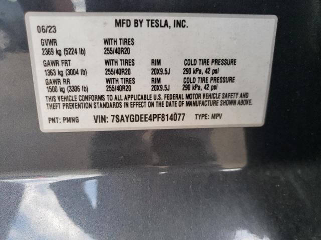 7SAYGDEE4PF814077 - 2023 TESLA MODEL Y GRAY photo 13