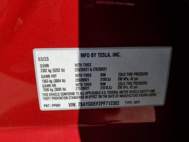 7SAYGDEF2PF712382 - 2023 TESLA MODEL Y 红色 照片 13