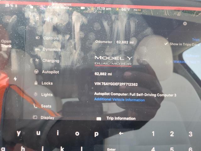 7SAYGDEF2PF712382 - 2023 TESLA MODEL Y 红色 照片 9