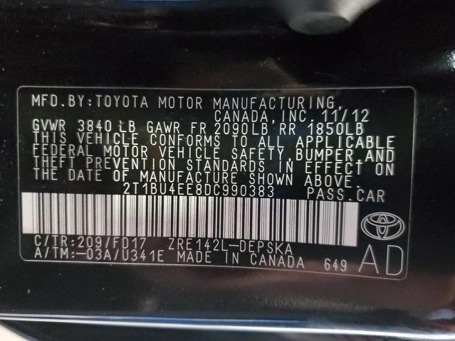 2T1BU4EE8DC990383 - 2013 TOYOTA COROLLA BASE შავი ფოტო 14