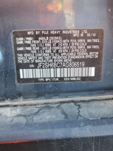 JF2SH6BC7AG806519 - 2010 SUBARU FORESTER XS Mavi foto 12