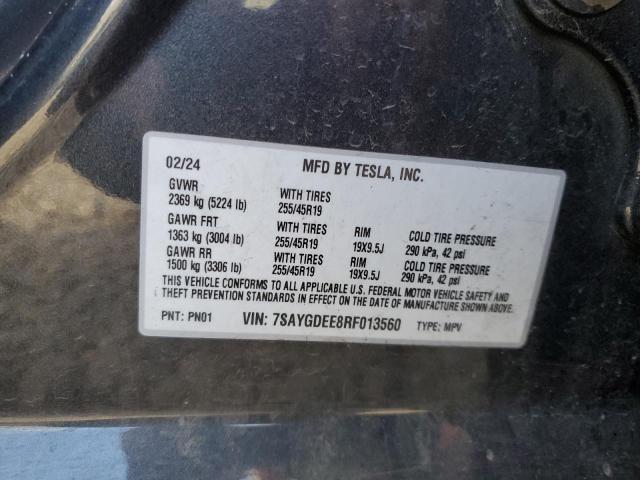 7SAYGDEE8RF013560 - 2024 TESLA MODEL Y فحمي صورة 12