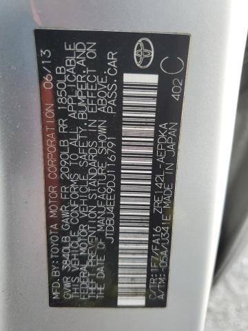 JTDBU4EE9DJ116791 - 2013 TOYOTA COROLLA BASE ვერცხლისფერი ფოტო 12