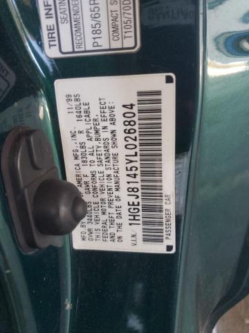 1HGEJ8145YL026804 - 2000 HONDA CIVIC EX GREEN photo 13