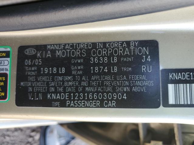 KNADE123166030904 - 2006 KIA RIO GOLD photo 12