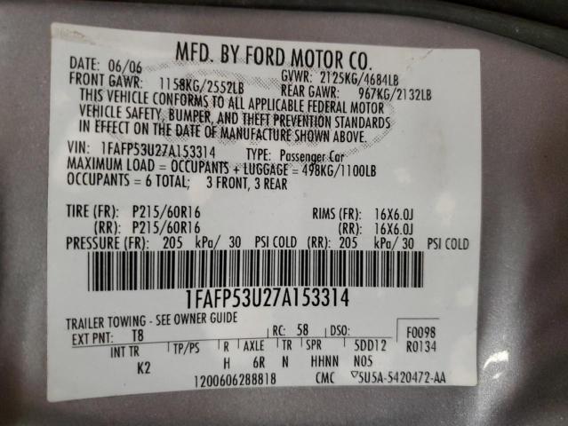 1FAFP53U27A153314 - 2007 FORD TAURUS SE GRAY photo 13