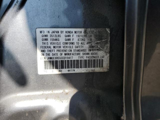 JHMGE8H55CC019417 - 2012 HONDA FIT SPORT GRAY photo 12