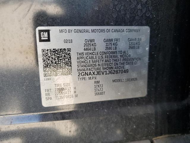2GNAXJEV1J6287049 - 2018 CHEVROLET EQUINOX LT Графитовый фото 14