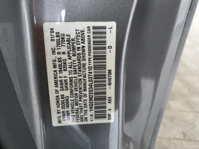 1HGEM22034L037410 - 2004 HONDA CIVIC EX GRAY photo 12